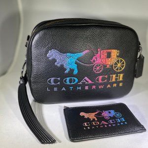 Rexy Coach Rainbow Glitter Multi-Colored Leather Crossbody Bag and Wallet